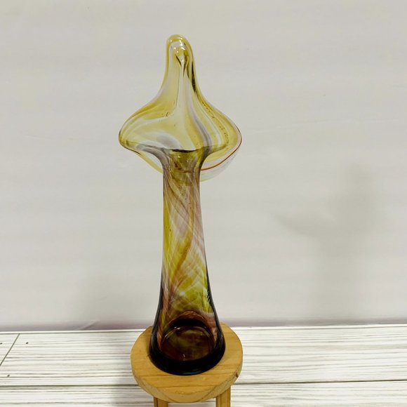 MCM Boho Swirled Art Glass Jack In The Pulpit Vase - Picture 3 of 9